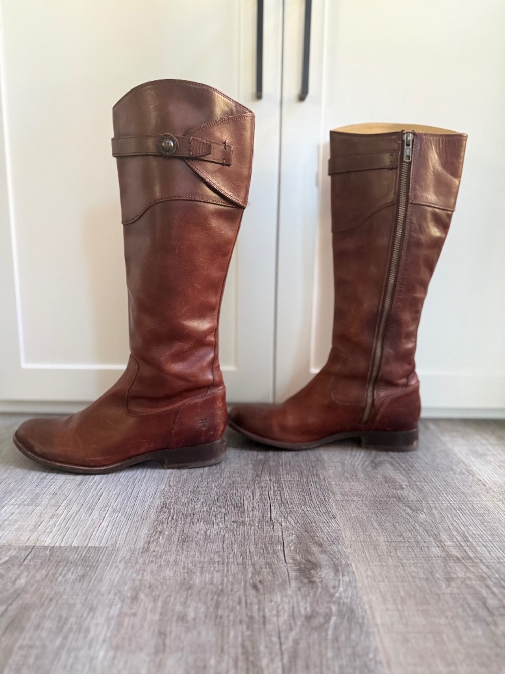 Frye Molly Button Tall Leather Riding Boots Redwood Brown Size 7.5
